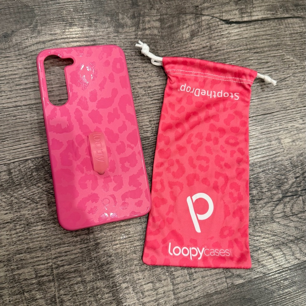 Loopy Hot Pink Leopard Print Phone Case for Samsung S23 Plus with Matching Pouch